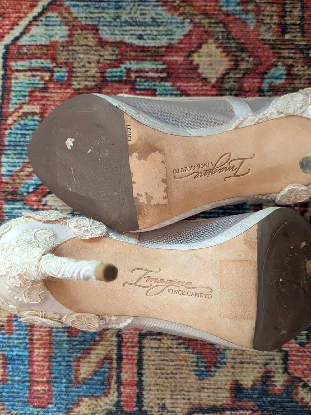 Vince Camuto Lace Pointed-Toe Stiletto Heels in Beige